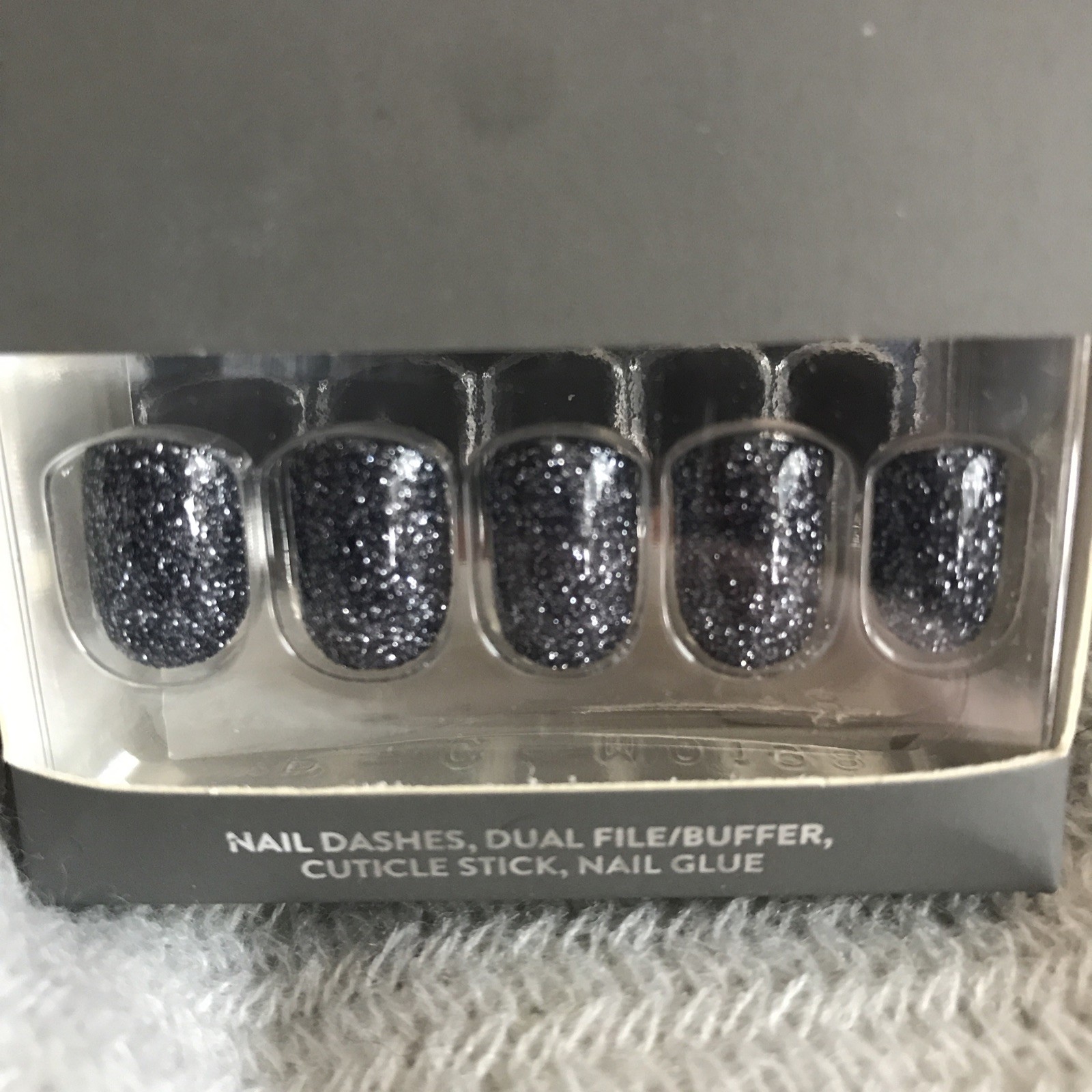 Black W/ Silver Shimmer, Short, Square, Shiny, Winter, NYE Press On Nails