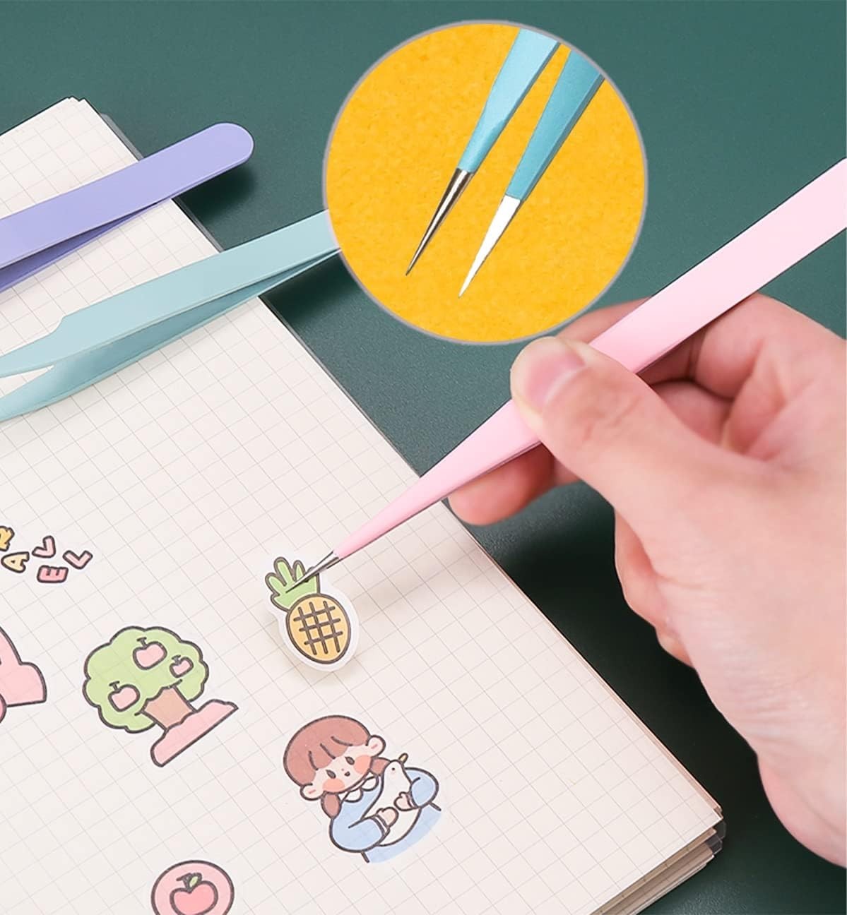 2 Pieces Sticker Tweezers, Cute Craft Tweezers for Stickers, Scrapbooking, Vi…