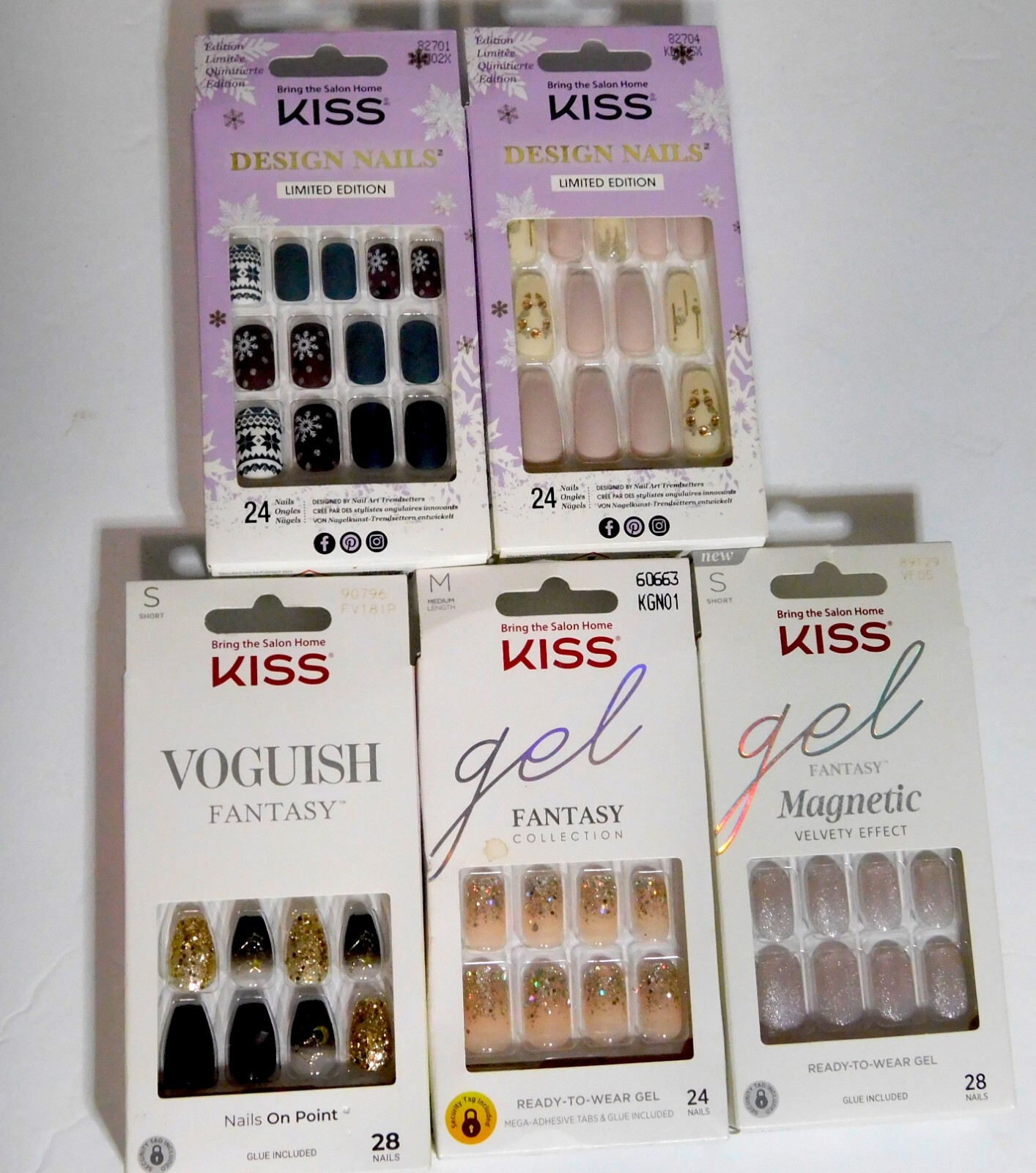 Kiss LOT Of 5 NEW Boxes PRESS ON NAILS Limited Ed Gel Fantasy Voguish Fantasy