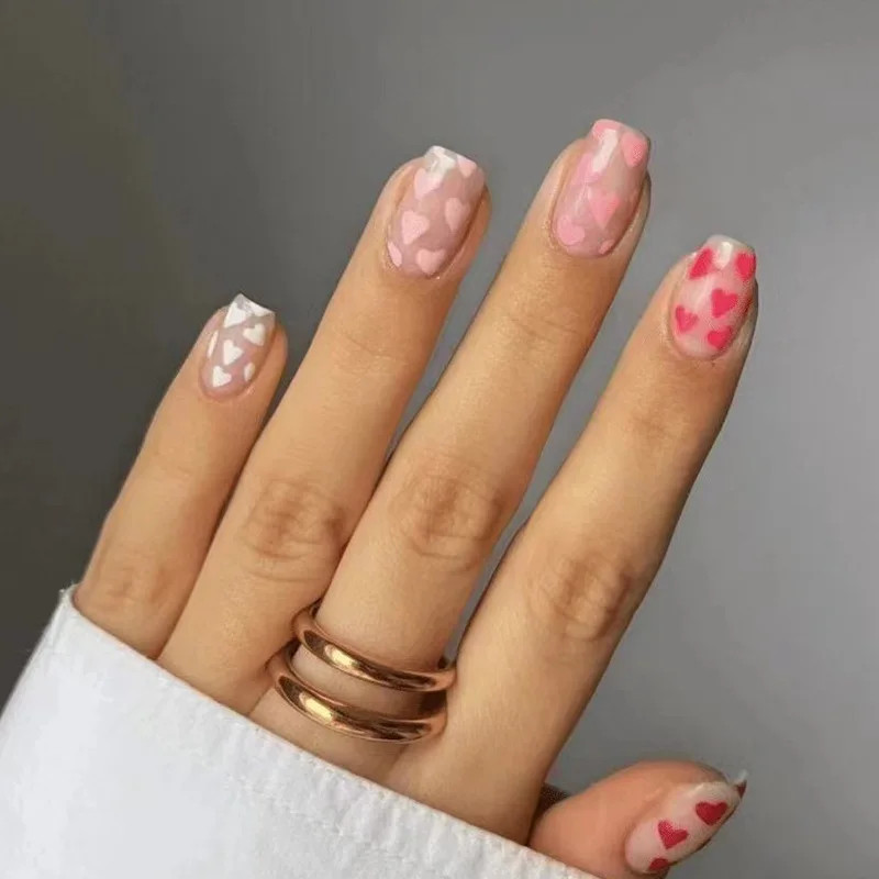 Sweet Love Square Matte Glossy Press On Nails For Women