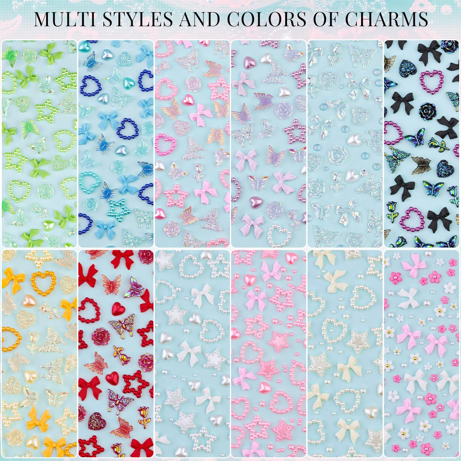 3D Nail Charms and Gems for Nails Design Set 1, Colorful Nail Bows Coquette