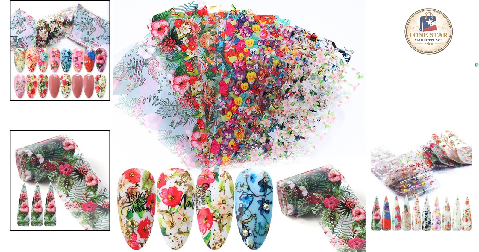 10 Sheets of Vibrant Floral Nail Foil Stickers – Perfect for Creative Designs