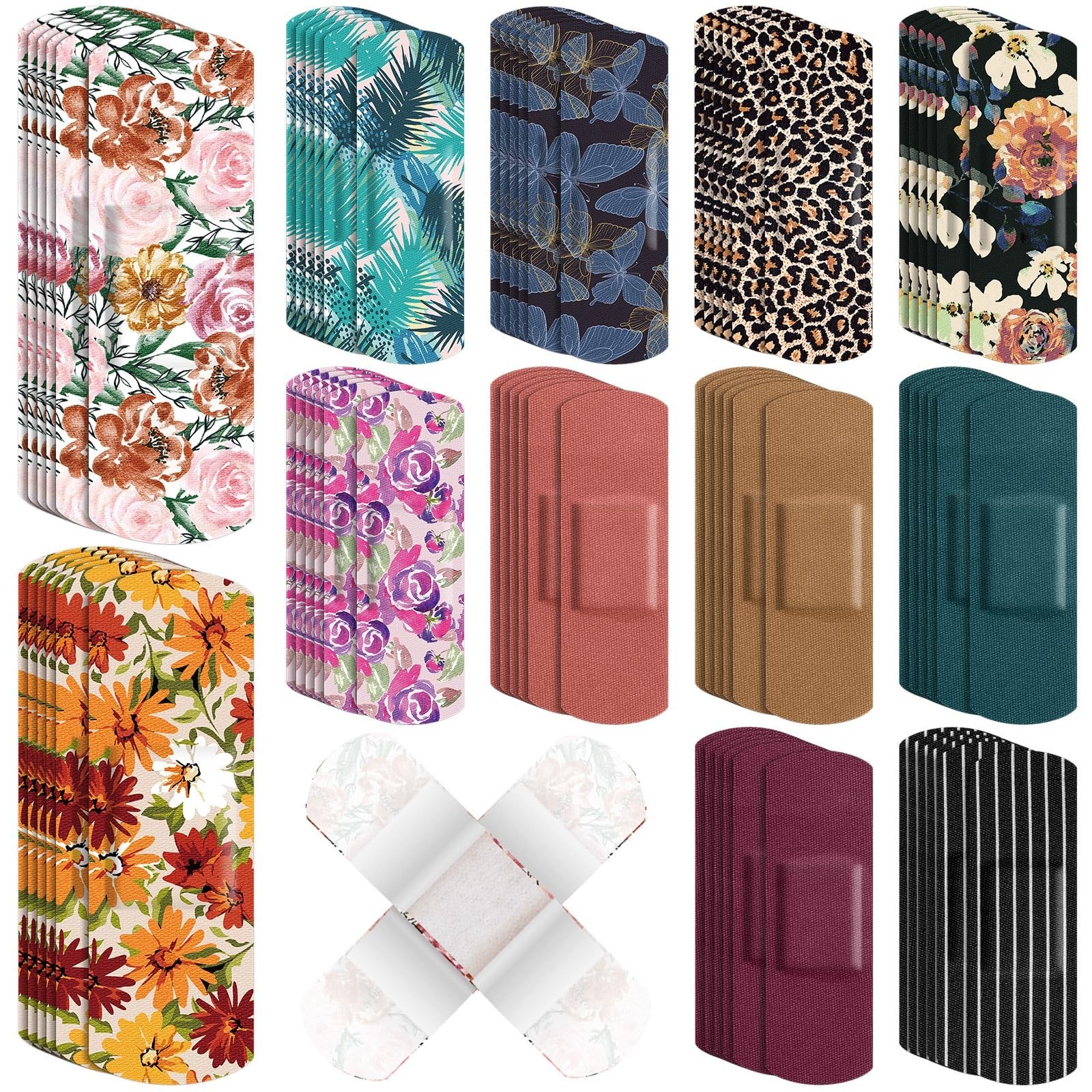 180 Pcs Flexible Fabric Adhesive Bandages Bulk Assorted Bandages Floral Breat…
