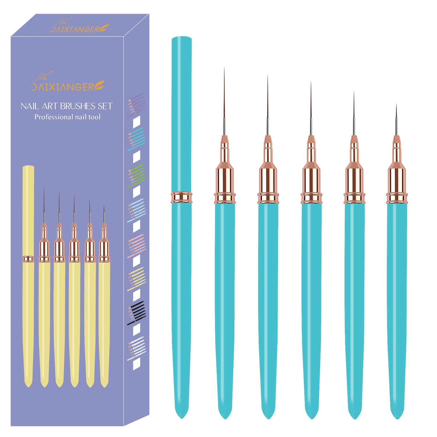 5PCS Liner Brushes for Nails, Nail Art Liner Brushes Set, 6/9/12/15/18Mm Thin De