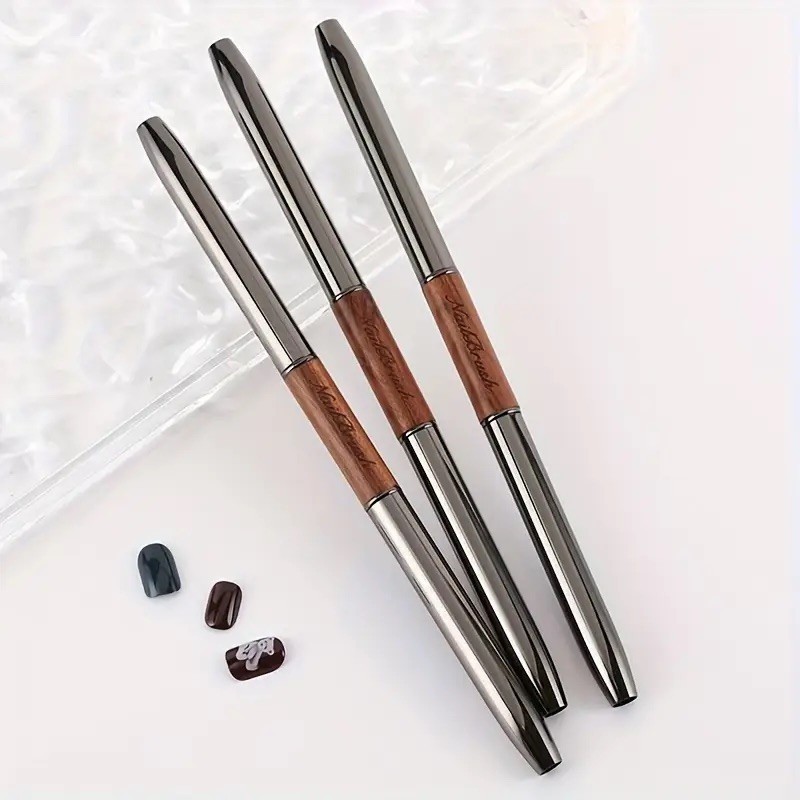 Sandalwood Handle Double-Ended Nail Art Brushes | Gel UV Acrylic Painting & Line