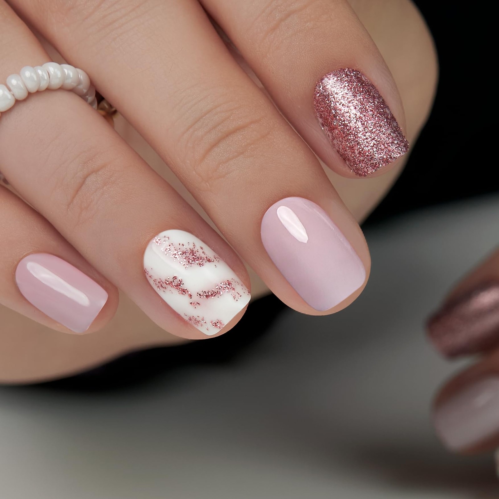 Press on Nails Short Square Acrylic Fake Nails with Apricot Design Full Cover…