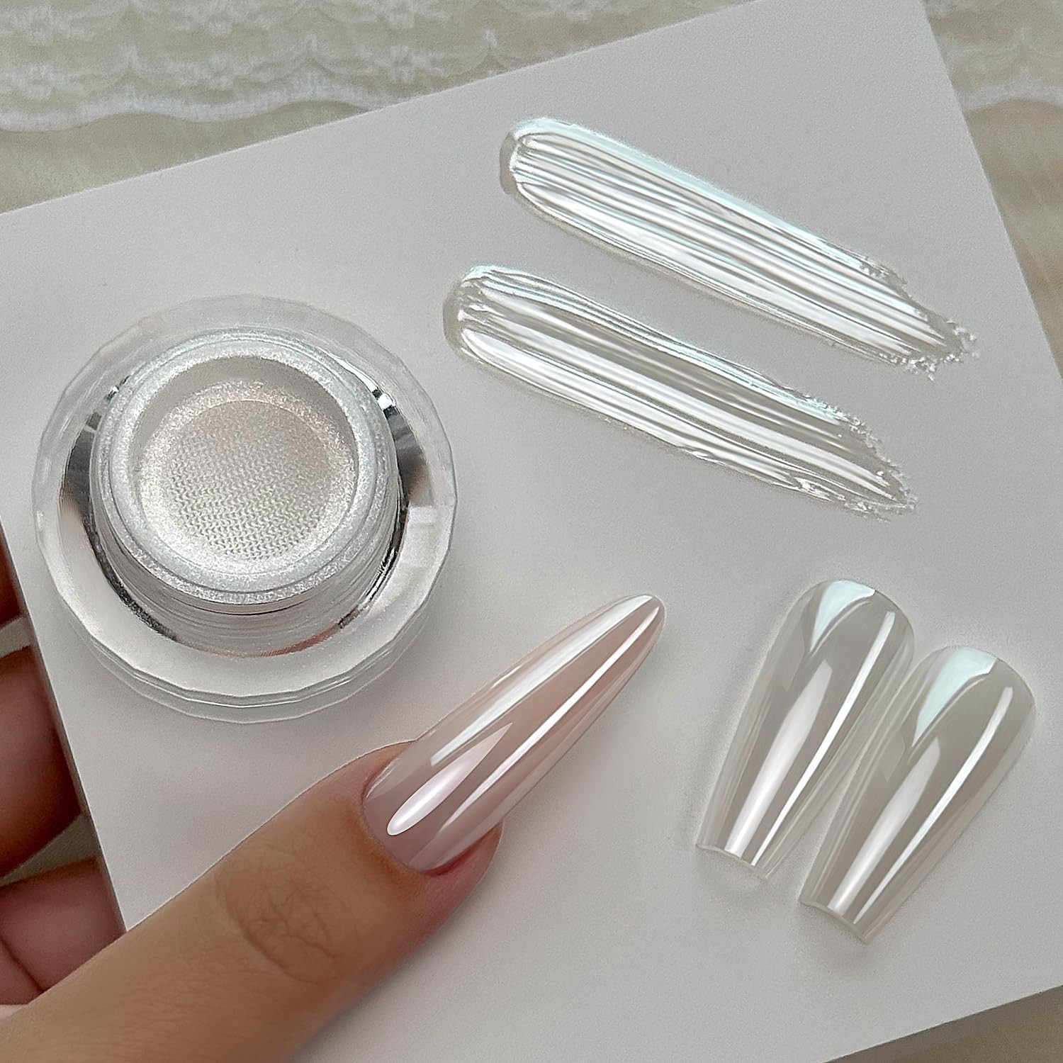 Yokefellow Gleamtap Cushion Magic White Chrome Nail Powder,Glazed Donut,Pearlesc