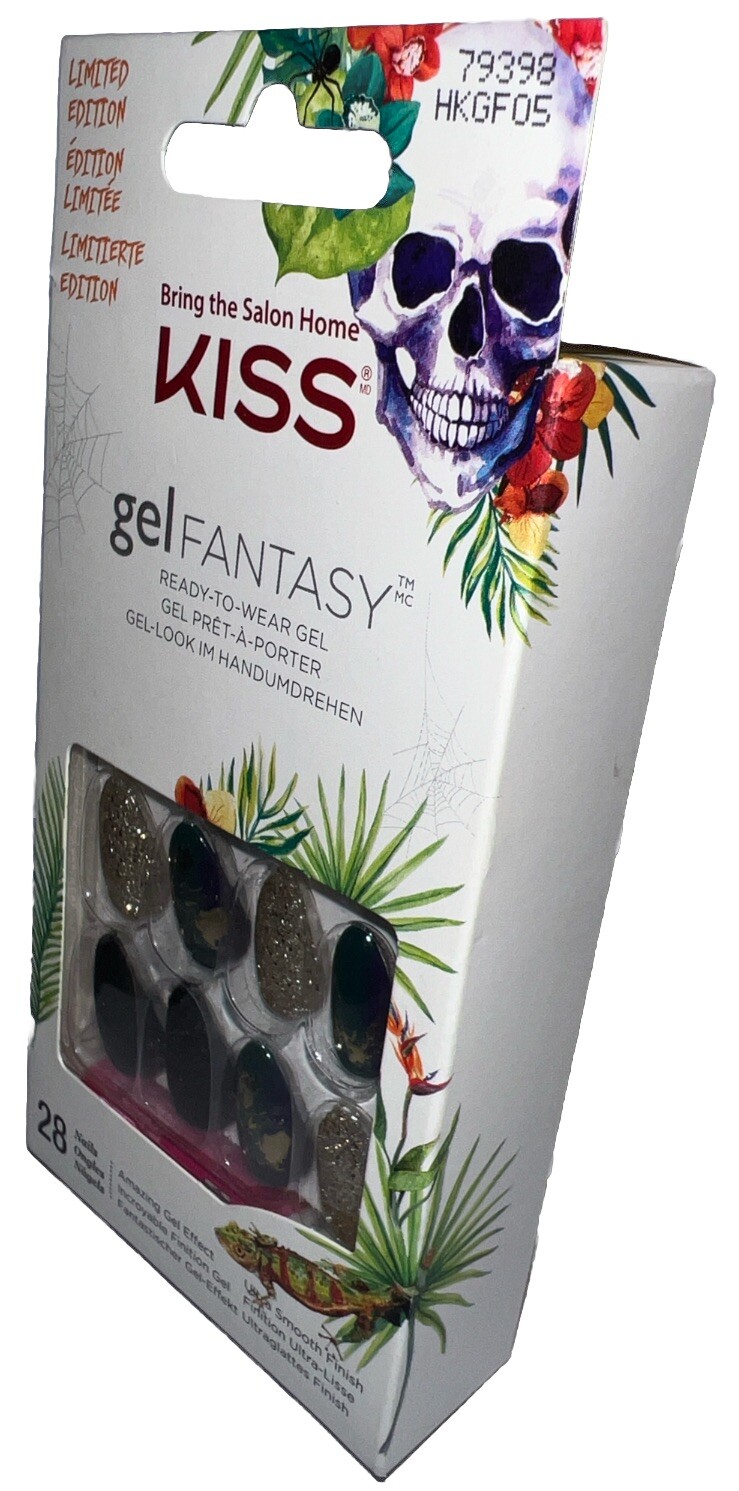 KISS Gel Fantasy Halloween 28 Nails GreenGold/Glitter #79398 Limited Edition/New