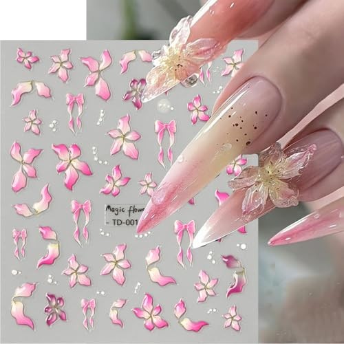 2Pcs Flower Nail Stickers 5D Embossed Lily Spring Flower Nail Stickers Style 3