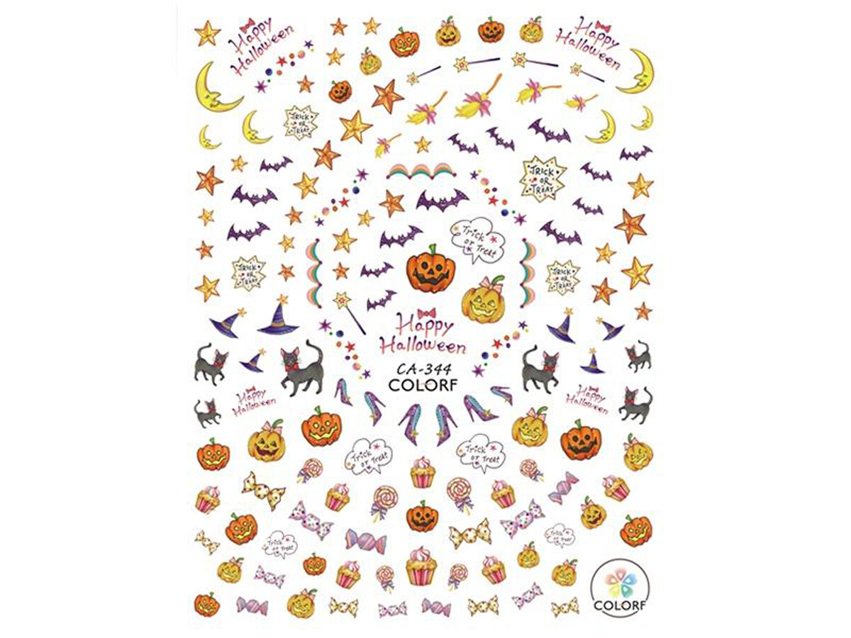 Nail art 3D stickers decal candy cat hat bat pumpkin star moon cupcake CA344