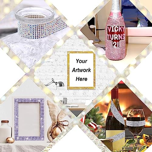 Self Adhesive Crystal Rhinestone Ribbon Strips,6 Rows of 6 Yards Diamond AB