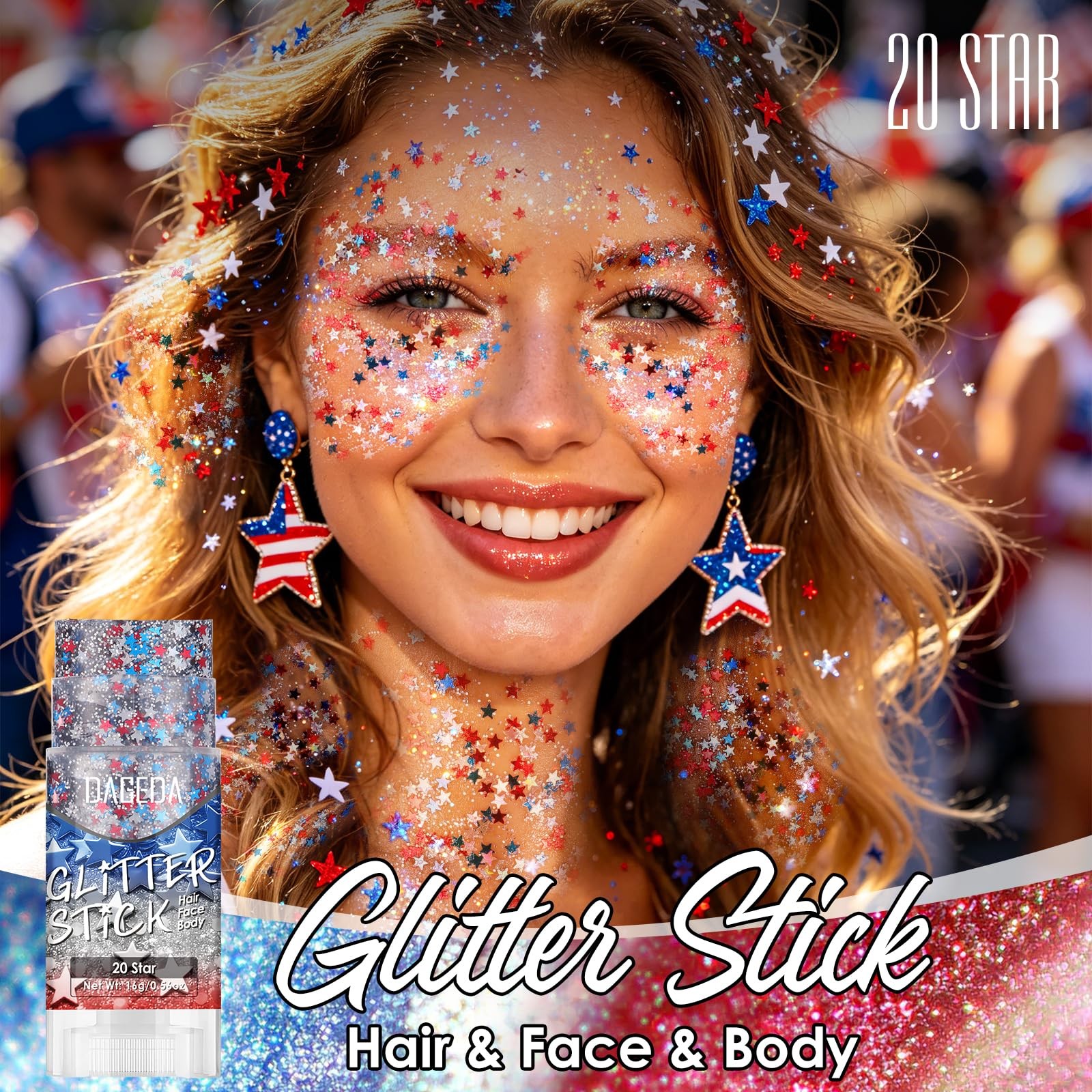 Red White Blue Body Glitter Stick,USA Accessories Face Hair Glitter Makeup 4t…