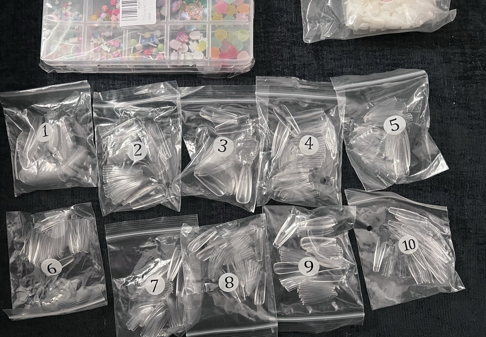 Lot Random Clear False Fake Press On Toe & Finger Nail Assortment & NAIL CHARMS
