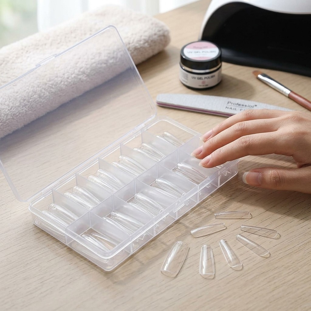 120Pcs Clear Long Coffin Nail Tips Press On False Nails with Storage Box