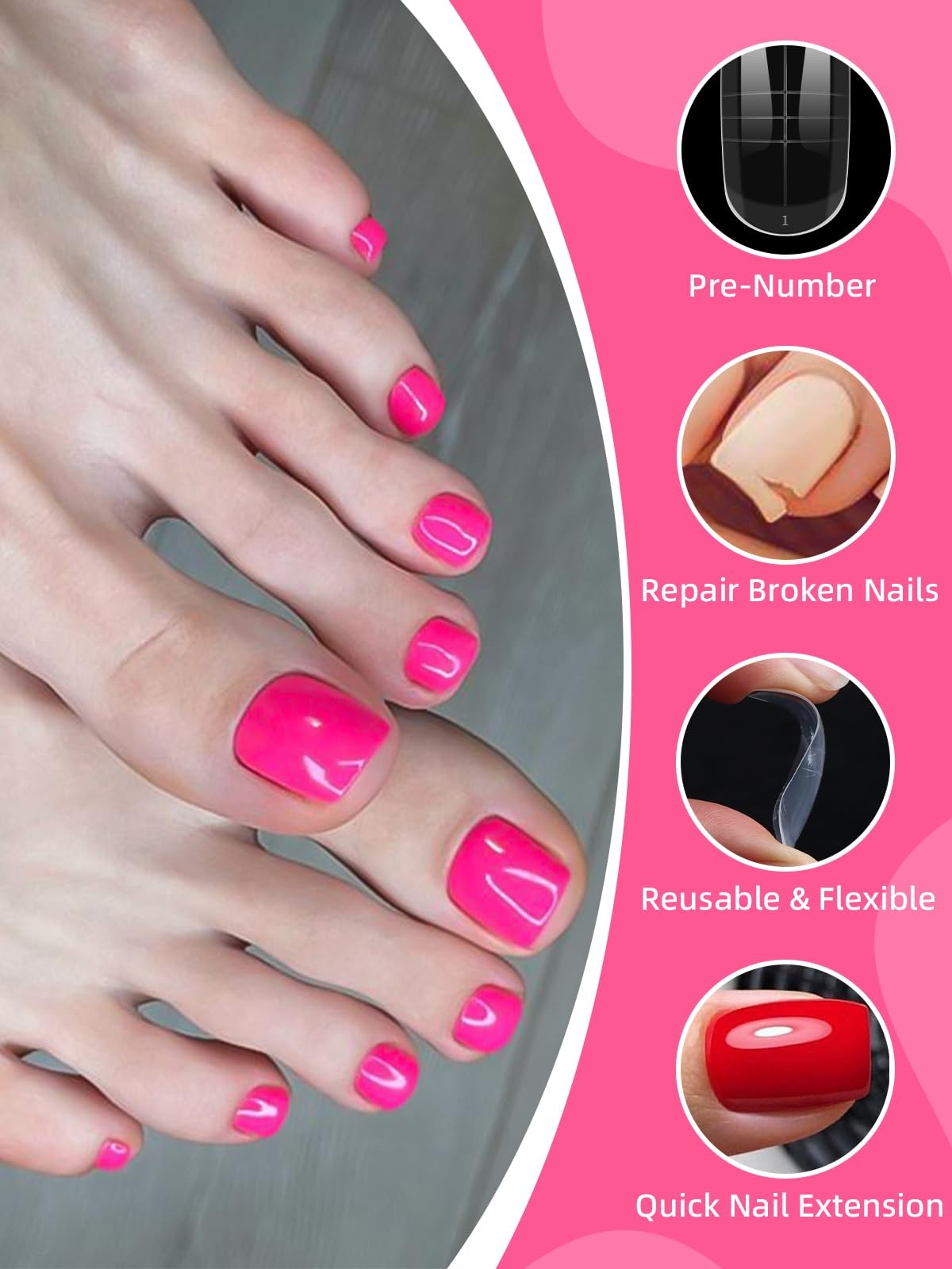 TOROKOM 300 Pcs Toe Nail Forms for Poly Extension Gel, Toenail Dual Forms Reusab