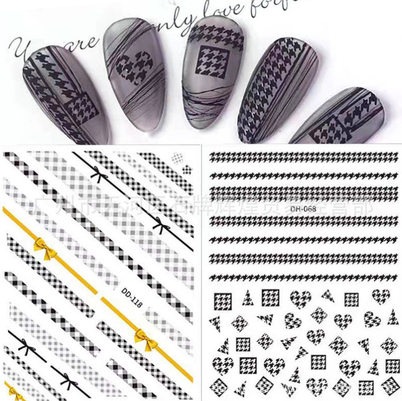 Nail art 3D stickers Adhesive Decal White Black Square Lace Butterfly Heart NH12