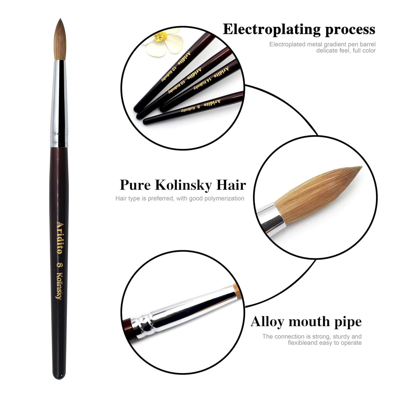 Round Head Kolinsky Acrylic Nail Brush Red Wine Color Wooden Handle for Professi