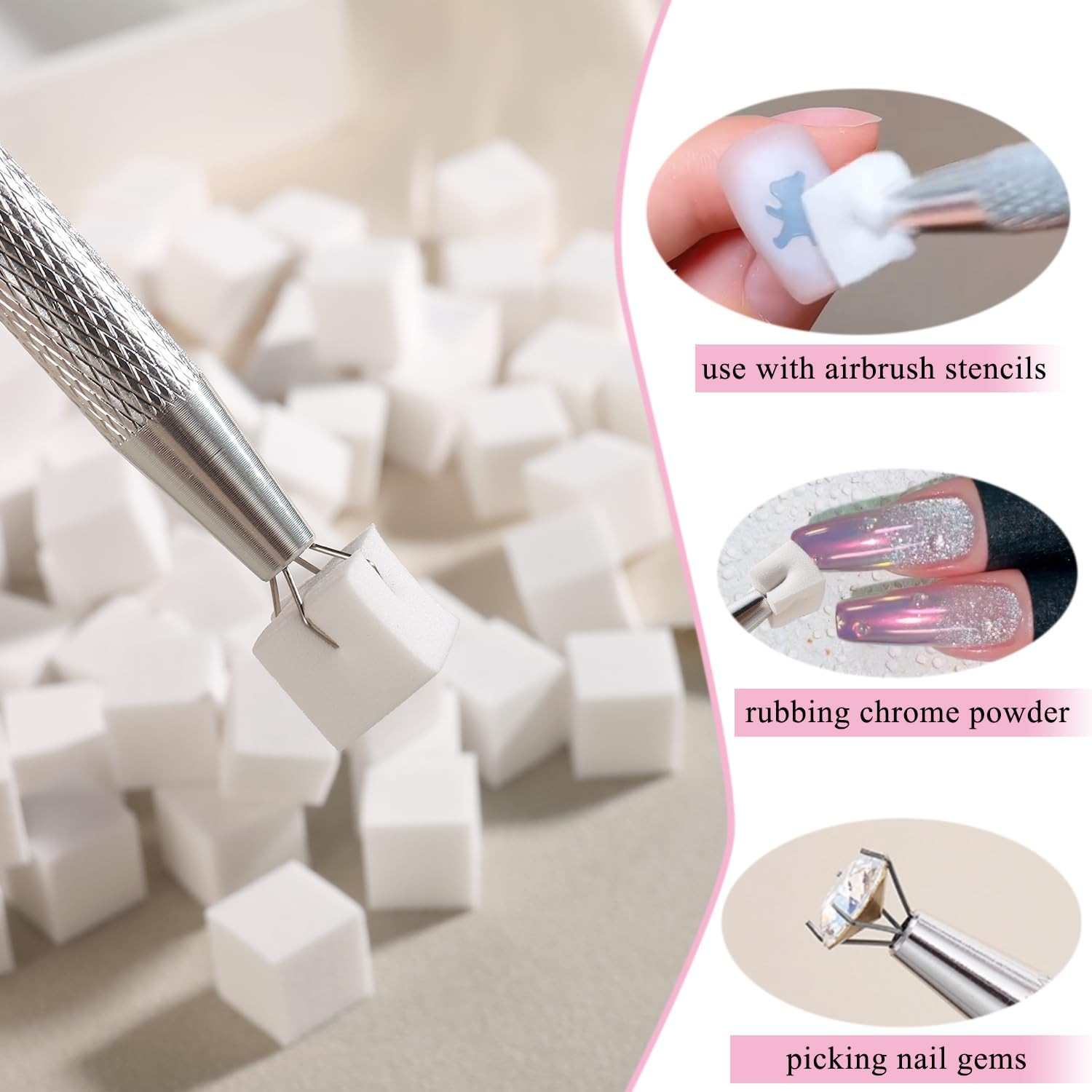 50Pcs Nail Art Soft Sponge With Versatile Portable Grabbing Pen