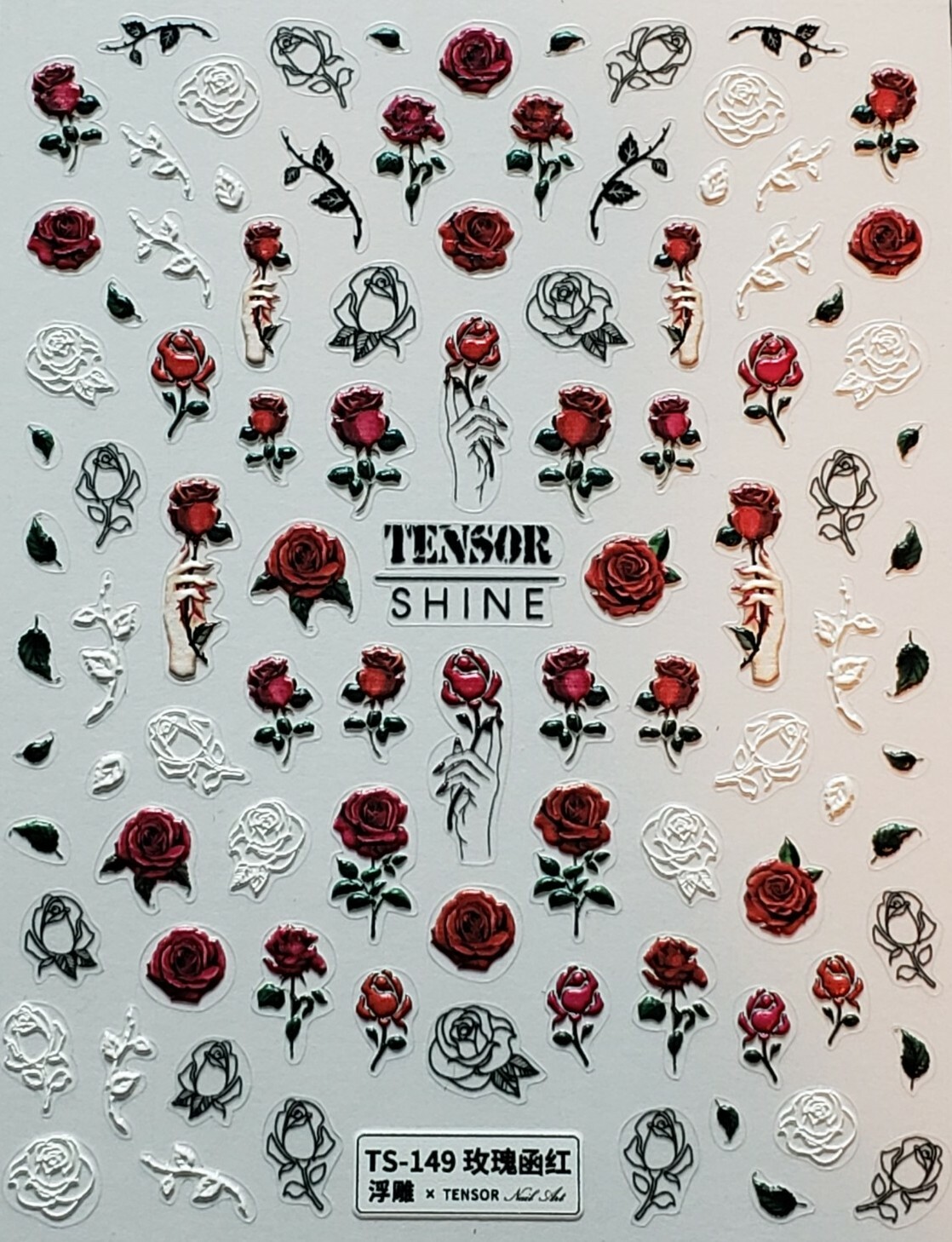 Valentine’s Day 3D RED WHITE and BLACK Rose Nail Sticker Nail Art Decor Craft
