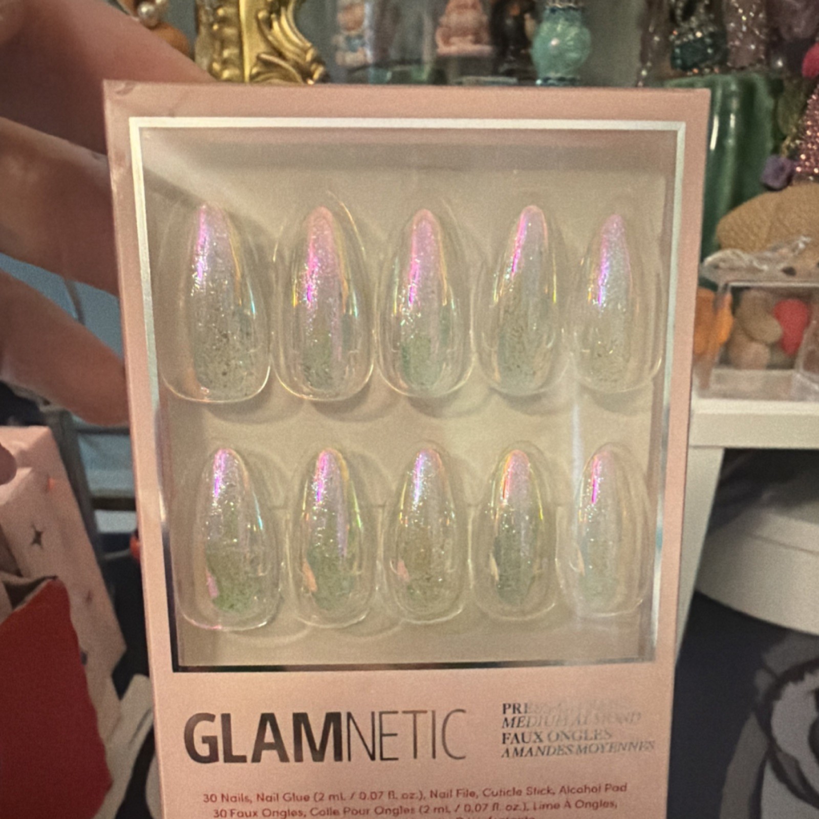 Glamnetic Stardust Medium Almond Press-On Nails Multicolor Sparkle Shiny NIB