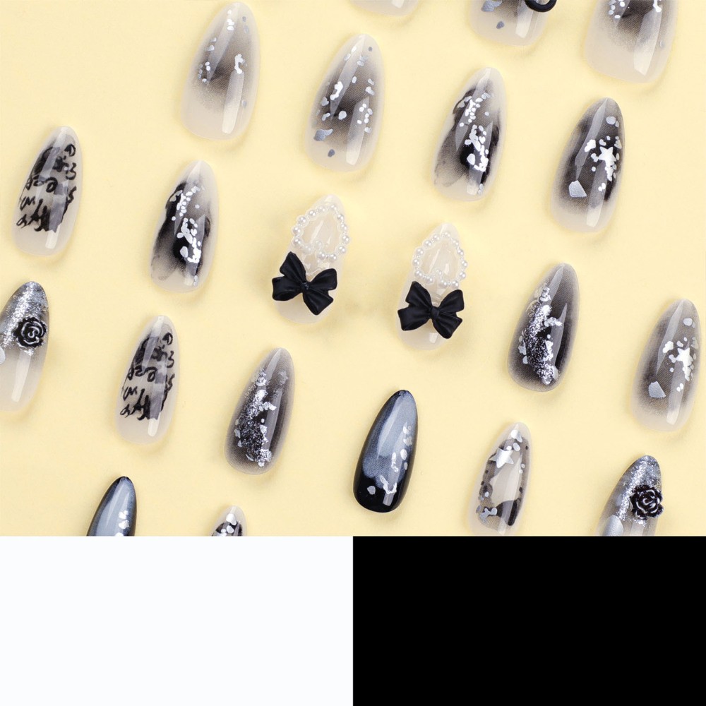 24pcs False Nail for Women Transparent and Black Artificial Nail for Hand Nail