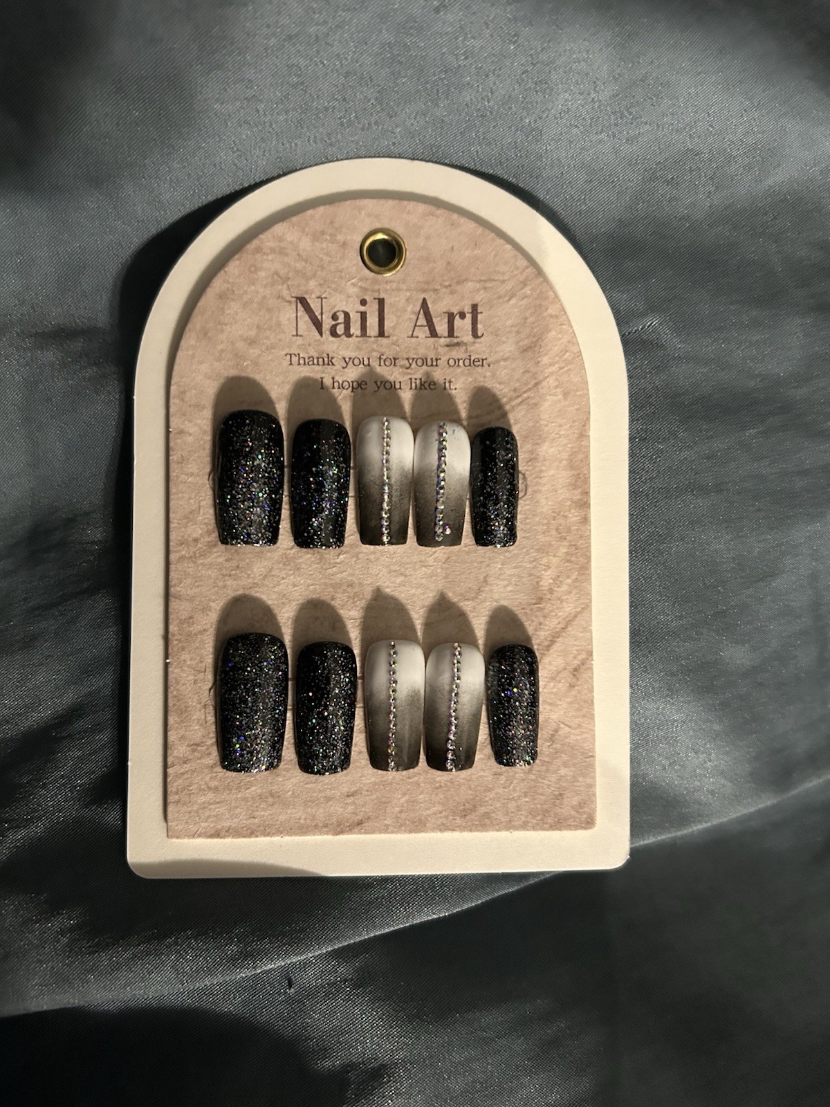 Z NAILZ! Handmade M Square Black Ombré W/Stones & Glitter Press On Nails