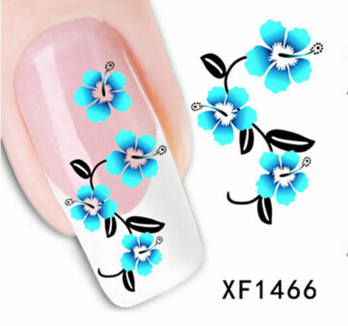 Nail Art Water Transfer Sticker Decal Stickers Pretty Flowers Pink Black XF1466