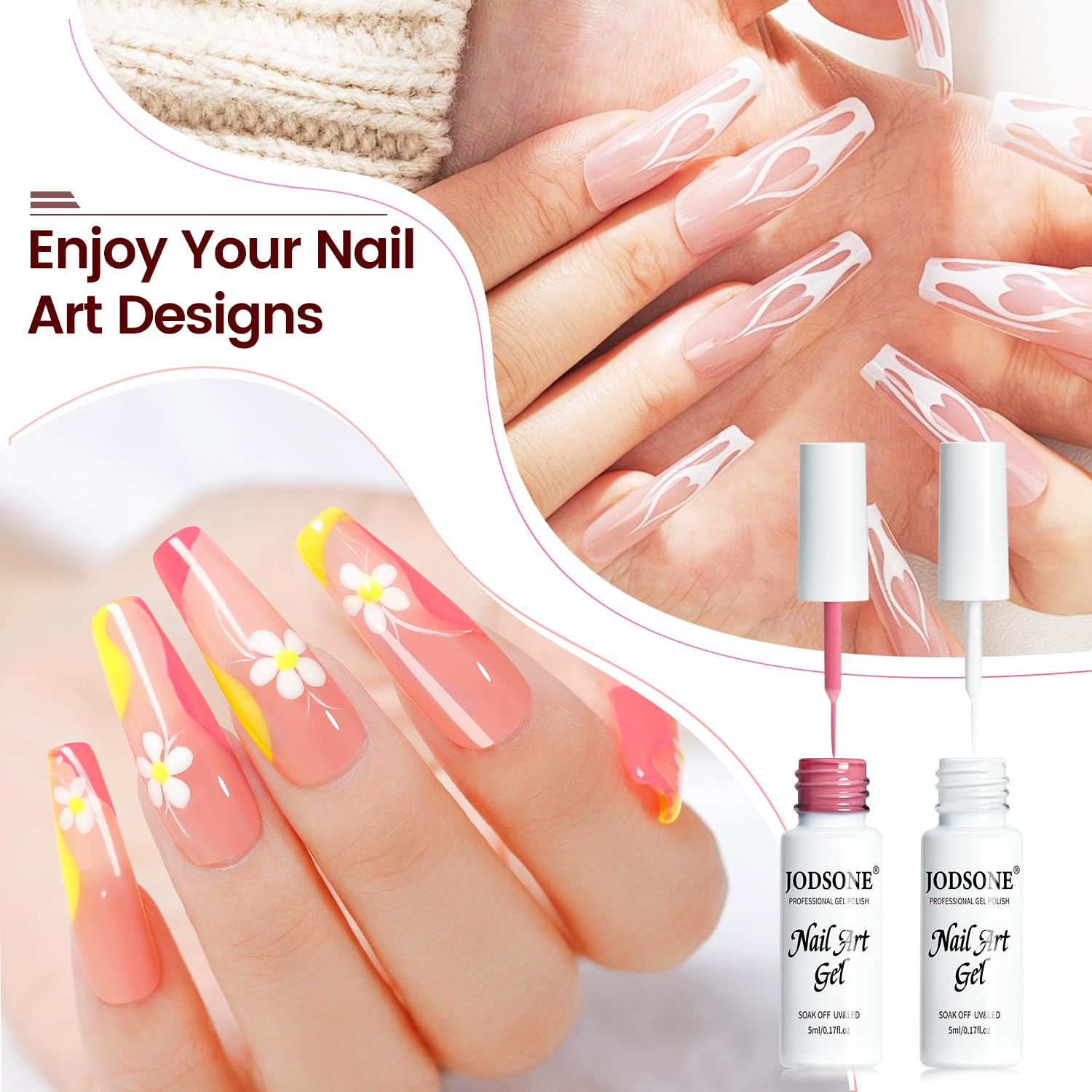 10Pcs Nail Art Gel Liner Set,3D Nail Art Pens Effect for Fine Lines,Thin Brush D