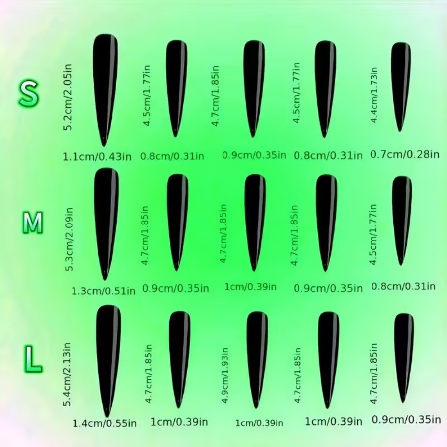 48pcs-Edgy Smoky Press on Nails, Long Stiletto with Nude Base and Black Moon