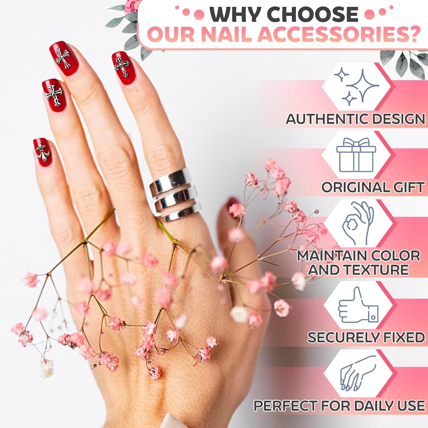 8 Unique 120 Pcs Cross Nail Charms for Press-On & Acrylic Nails – Glossy Finish