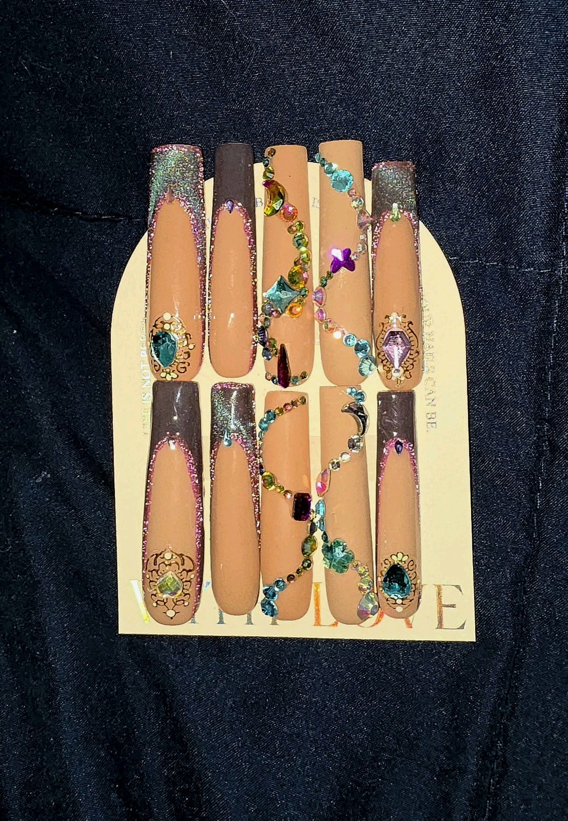 Acrylic Press On Nails 3XL Square Shape Aurora Glittery Cat Eye Purple 3D Gems