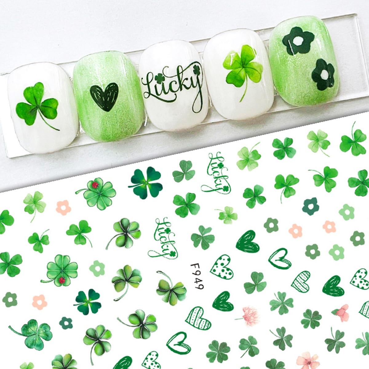 6 Sheets St. Patrick’s Day Nail Art Stickers Green Shamrock Nails