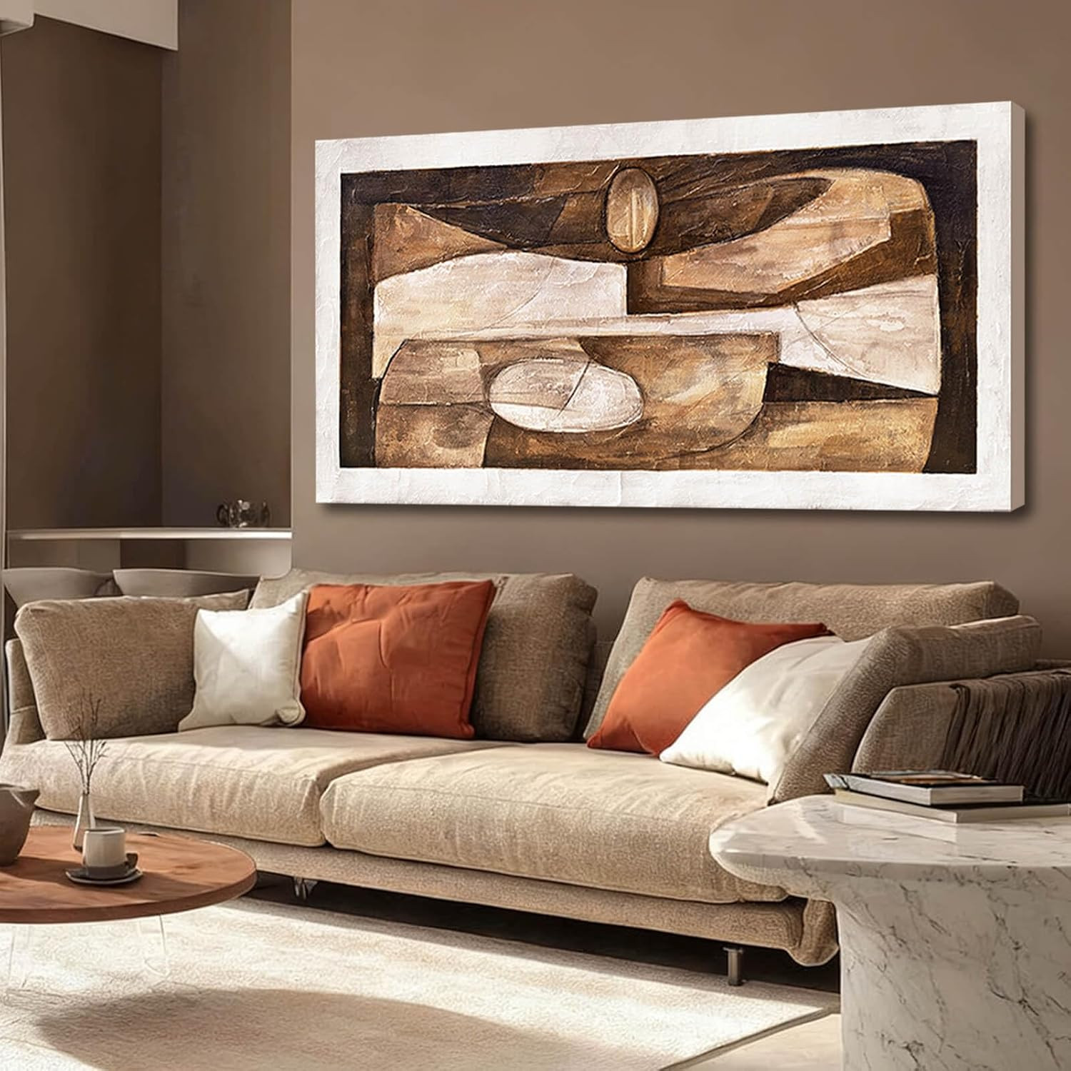 Geometric Tan Wall Art – Textured Gold Decor for Living Room & Office 24×48