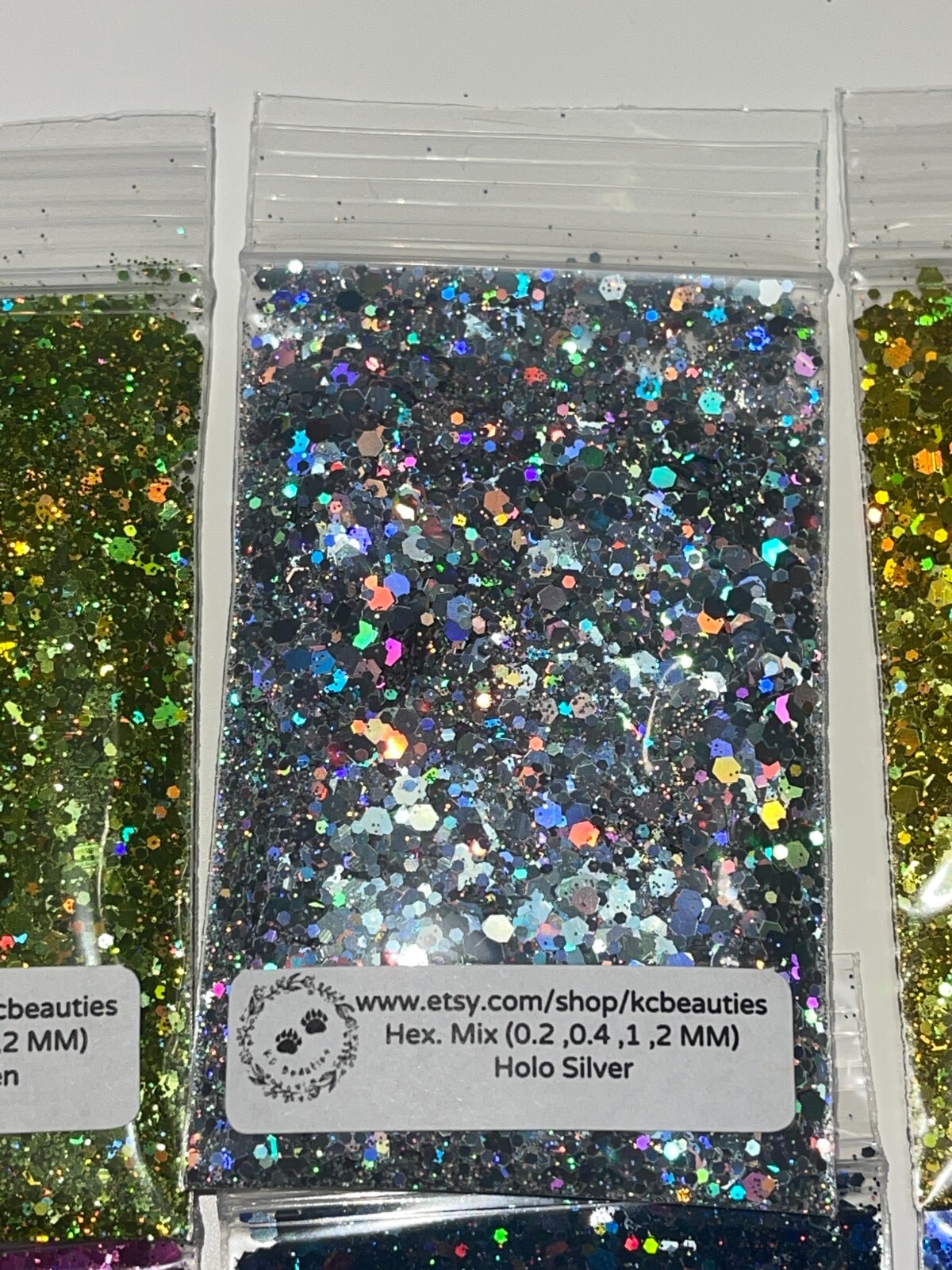 50g Solvent Resistant HEX MIX 0.2,0.4,1,2MM Glitter HOLO SILVER ART Nail Craft