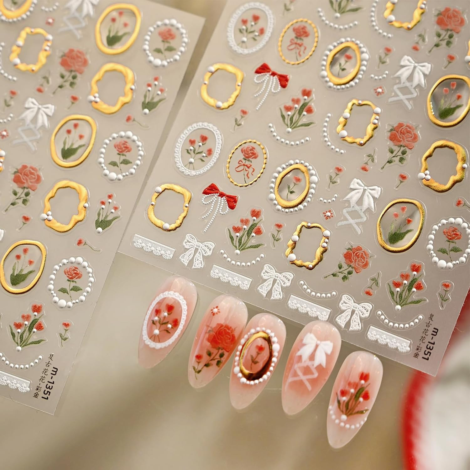 8 Sheets Summer Flower Nail Art Stickers Self-Adhesive Floral Nail Decals with R