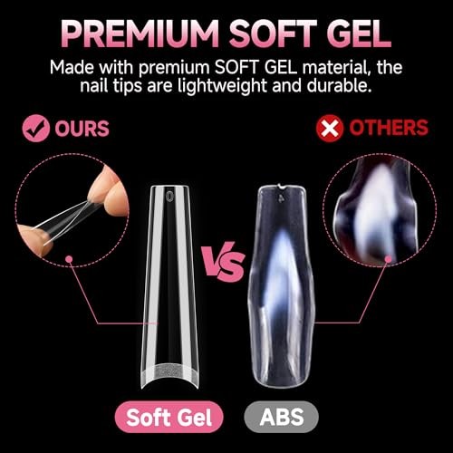 Extra Long Coffin Nail Tips No C Curve 504PCS Nails Half Cover Long XXL Coffin