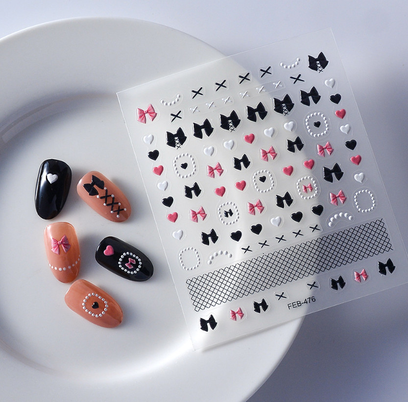 5D Rose Flower Love Heart Bowknot Valentine Nail Stickers Self-adesive NH23
