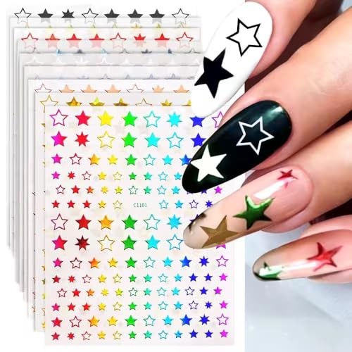 12 Sheets Stars Nails Stickers 3D Self Adhesive Nail Decals Stars Nail Style04