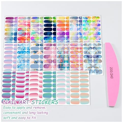 Nail Polish Strips – 20 Sheets Stickers, Full Wraps With File, Self Rainbow