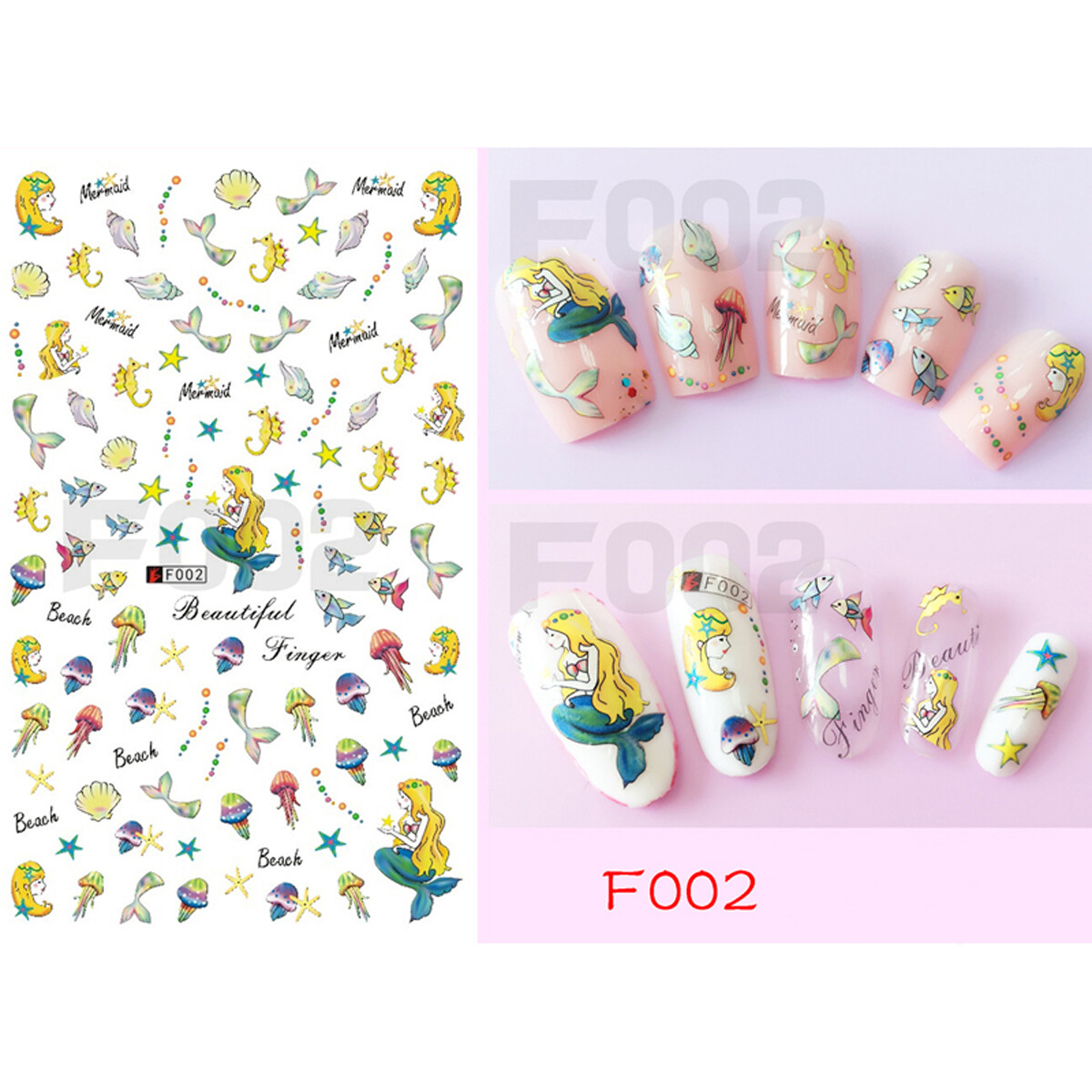 Nail Art 3D Decal Stickers Starfish seahorse seashell jellyfish mermaid F002