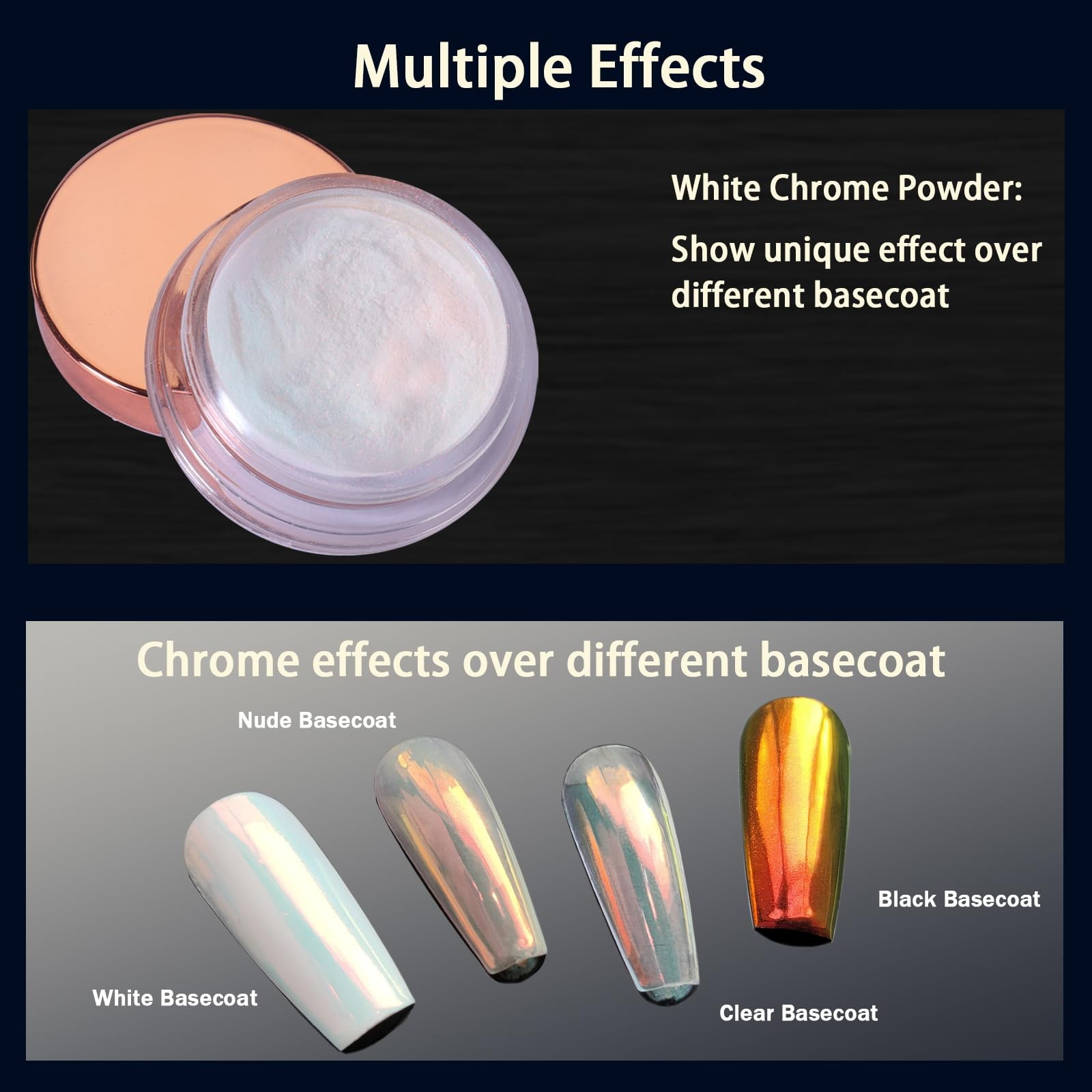 Unicorn Chrome Nail Powder, Aurora Mermaid Iridescent White Pearl Nail Chrome…