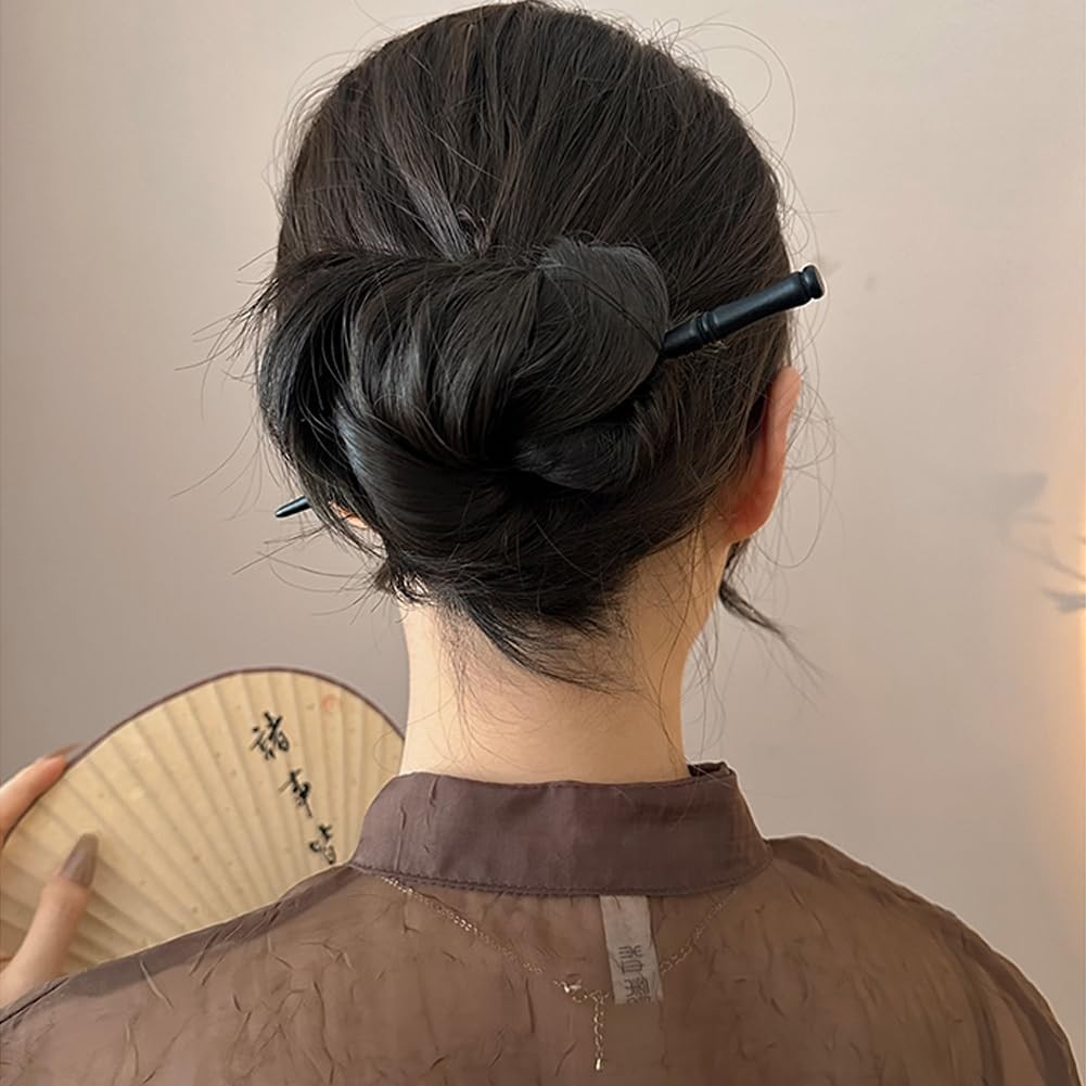 12 Pcs Vintage Wood Hair Sticks Bamboo 1 Count (Pack of 12), Black+Brown
