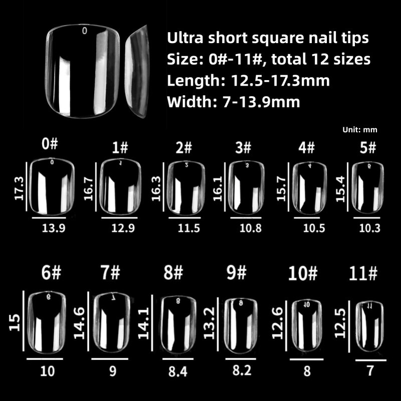 240pcs Ultra Short Square Gel Nail Tips Full Coverage Extension False Nails