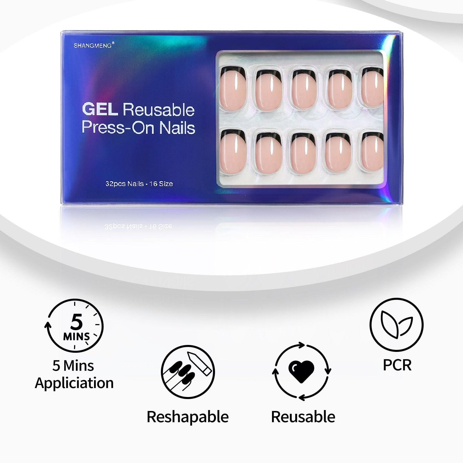Black French Tip Press on Nails Square – Soft Gel Press on Nails Short, Fit P…