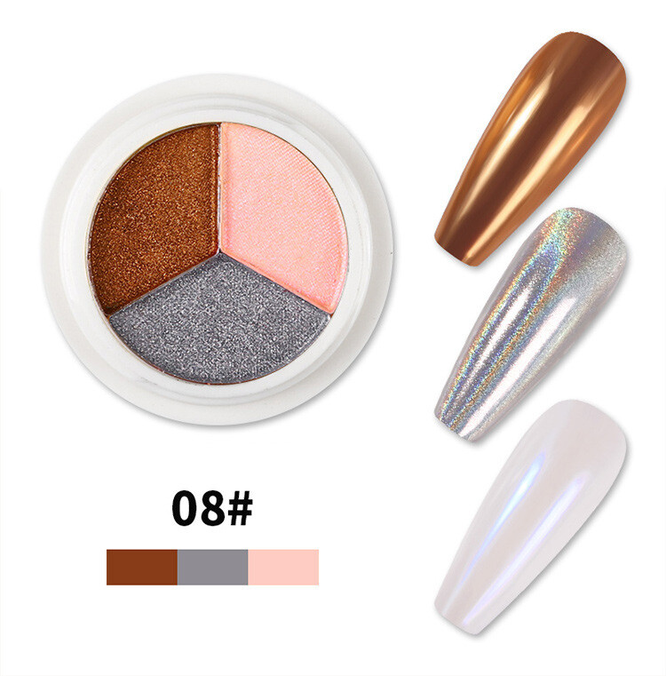 3Colors Nail Pigment Mirror Effect Nail Art Glitter Holographic Powder Dust DIY