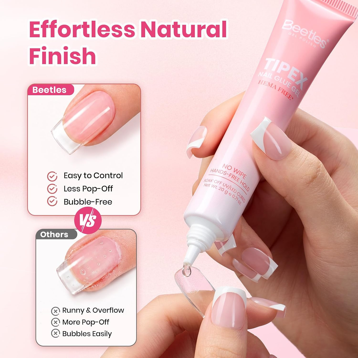 Beetles Nail Glue Gel 2Pcs 20G, No Wipe Tipex Instant Apex Nail Tips Glue | Hema