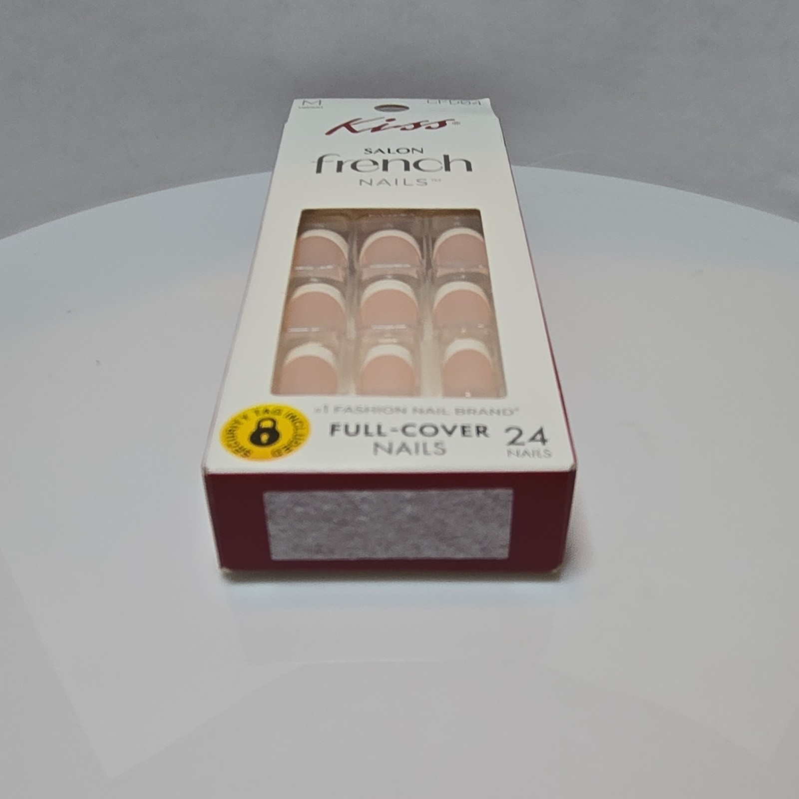 Kiss Salon French Press-On Nails Full Cover Medium Square Pink/White 24 CFD04