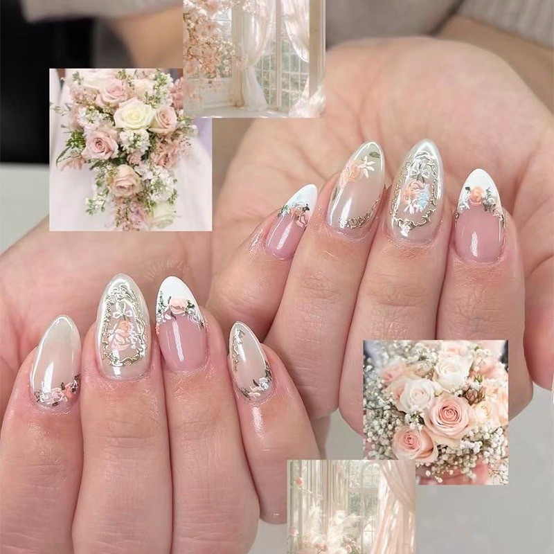 48 Pieces of Moderate Almond Nail Art, Fashionable and Simple Wearing Nail Art