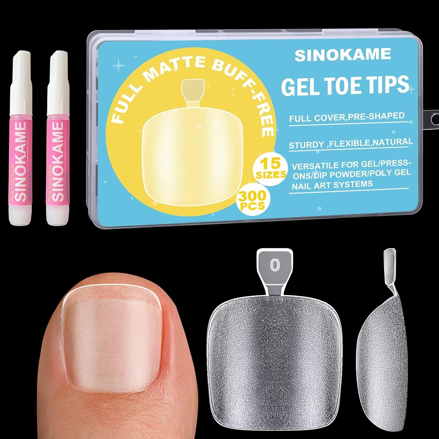 Wide Long Large Gel Toe Nail Tips, SINOKAME Big Fake Toenails Full Cover Nail Gl