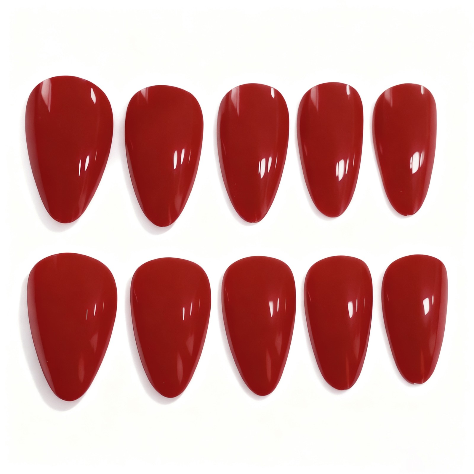 Almond Glossy Bright Red Press On Nails | Classic Red Elegant False Nails